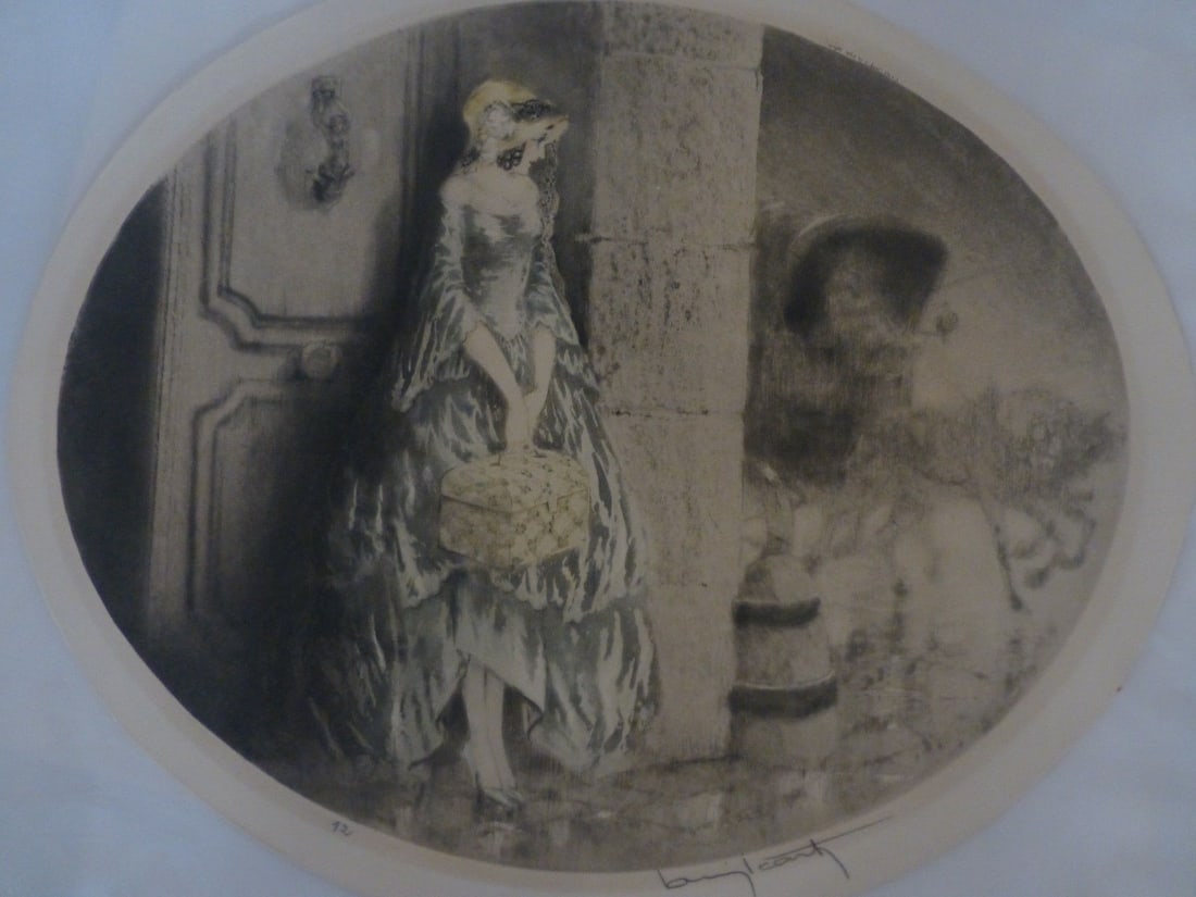 Louis Icart Art Deco Signed Black Paper Print Leaving Home (1 of 6)