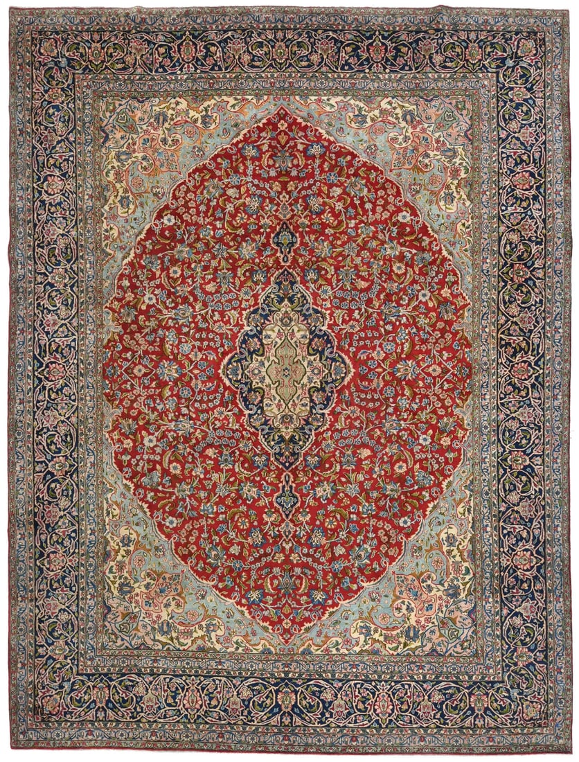 Vintage Handmade Red Wool Area Rug 9'10 x 13'2 Floral Design (1 of 12)