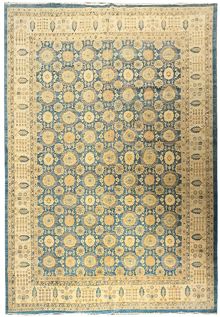Large 11.7 x 16.5 Light Blue Chobi Peshawar Hand-Knotted Wool Rug: Large 11.7 x 16.5 Light Blue Chobi Peshawar Hand-Knotted Wool Rug Free continental US Shipping Enhance your home with the exquisite 11.7 x 16.5 feet Light Blue Chobi Peshawar Rug, a stunning handcraft