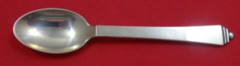 Georg Jensen Pyramid Sterling Silver Teaspoon GI/GJ Mark 4 3/4": Georg Jensen Pyramid Sterling Silver Teaspoon GI/GJ Mark 4 3/4" This exquisite teaspoon is part of the iconic Pyramid pattern by Georg Jensen, crafted from high-quality sterling silver. Measuring 4 3/