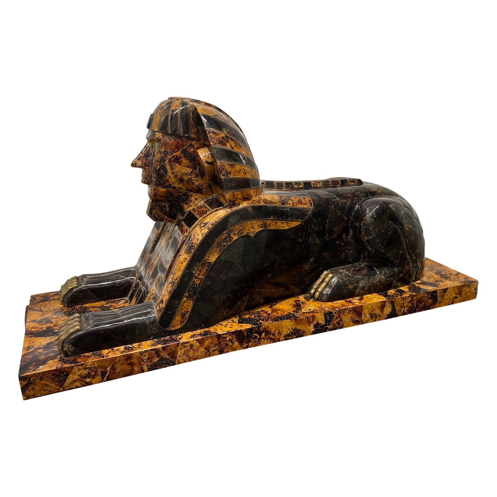 Maitland Smith Egyptian Revival Malachite Brass Sphinx Sculpture 1970: Maitland Smith Egyptian Revival Malachite Brass Sphinx Sculpture 1970 This striking Maitland Smith sculpture is a stunning representation of Egyptian Revival art from the 1970s. Crafted from brass, ma
