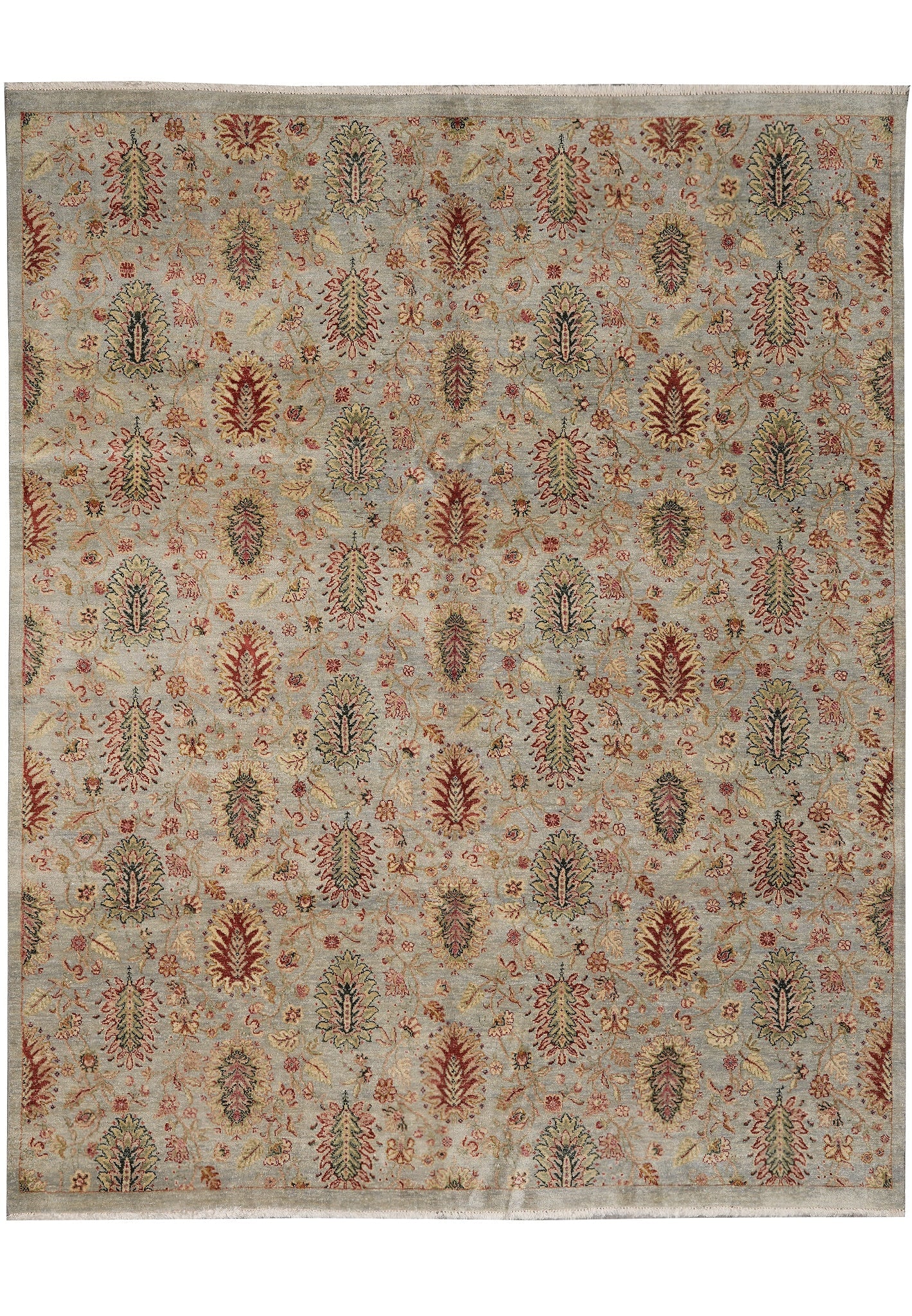 8 x 9.8 Handmade Agra Rug Transitional Wool Mughal Inspired: 8 x 9.8 Handmade Agra Rug Transitional Wool Mughal Inspired Free continental US Shipping This transitional handmade Agra rug measures 8 x 9.8 and is hand-knotted from premium quality wool on a cotton 
