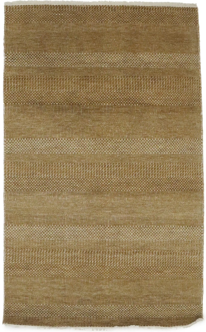 Modern Hand-Knotted Wool Rug Khaki Caramel Grass Pattern 3'10 x 6'3: Modern Hand-Knotted Wool Rug Khaki Caramel Grass Pattern 3'10 x 6'3 This hand-knotted modern area rug features a khaki caramel color with a grass-inspired design, offering a contemporary look for any 