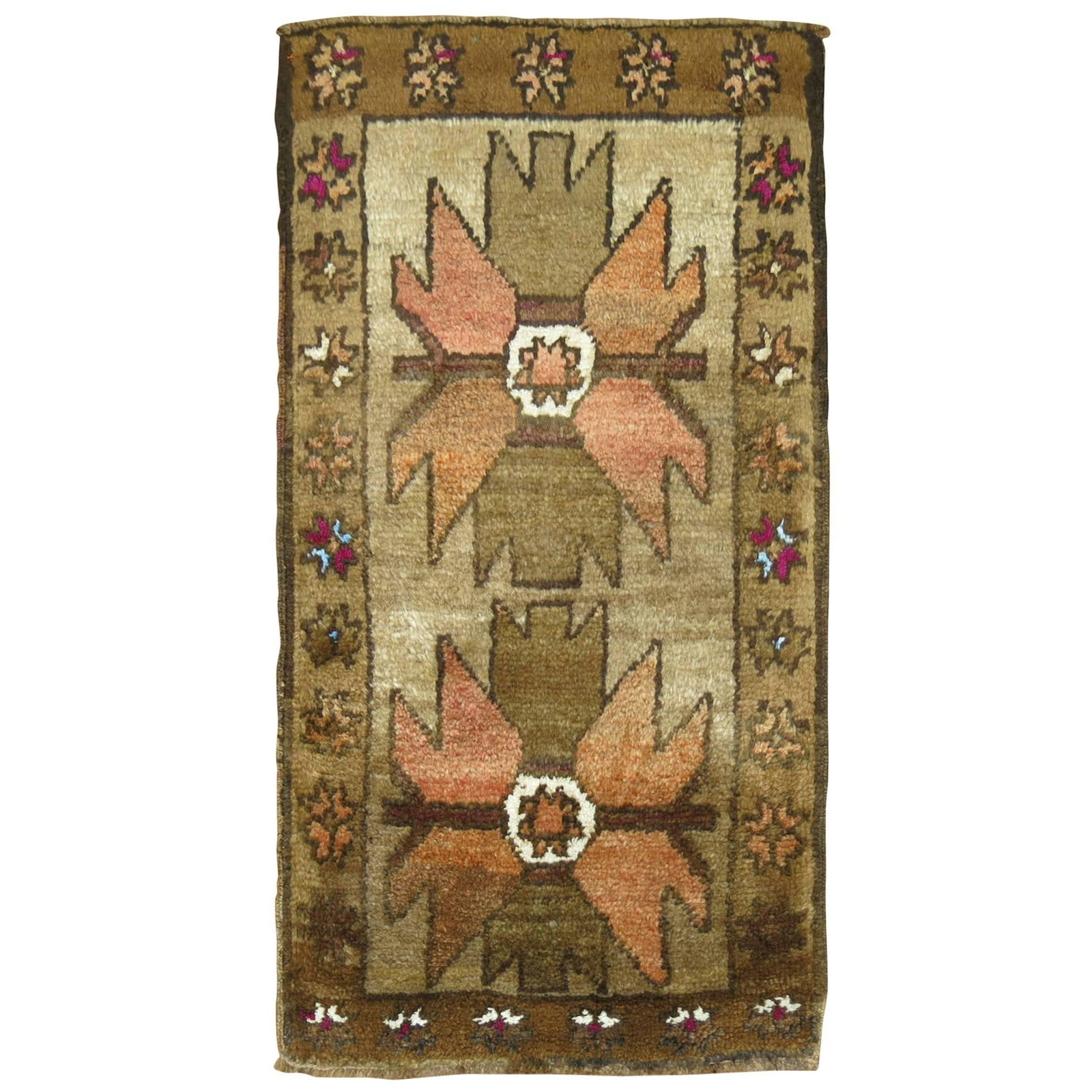 Vintage 20th Century Turkish Kars Hand-Woven Wool Rug 2 x 3'6'': Vintage 20th Century Turkish Kars Hand-Woven Wool Rug 2 x 3'6'' Discover the elegance of this mid-20th century Turkish Kars rug, featuring a plush pile that adds warmth and character to any space. Han