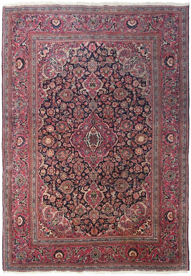 Antique Kashan Persian Wool Area Rug 4'3 x 6'9 Medallion Floral (1 of 9)