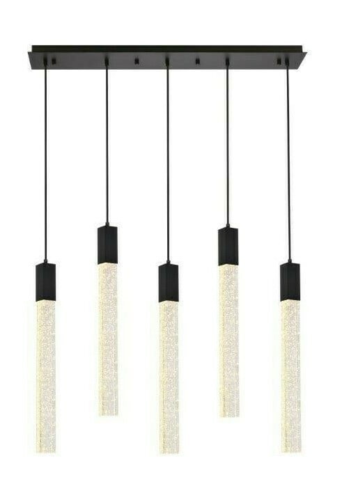 Weston Black Crystal Pendant Light 5 Bulb Adjustable: Weston Black Crystal Pendant Light 5 Bulb Adjustable This modern pendant chandelier features a sleek black finish with clear seeded crystal bar accents, offering a sophisticated lighting solution for 