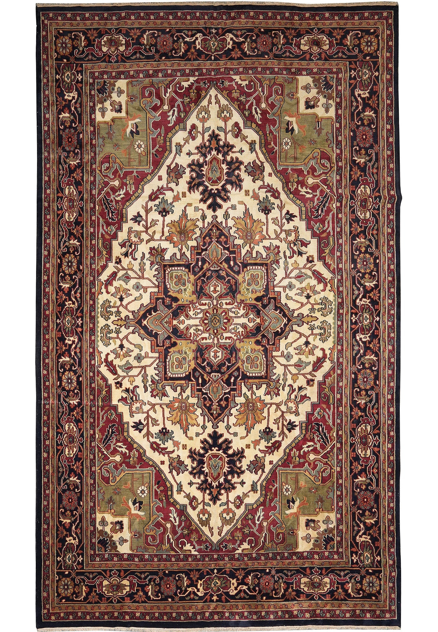 12 x 20 New Serapi Heriz Handmade India Wool Silk Rug: 12 x 20 New Serapi Heriz Handmade India Wool Silk Rug Free continental US Shipping This 12 x 20 Serapi Heriz handmade rug is crafted in India from premium wool and silk. It features a contemporary lux