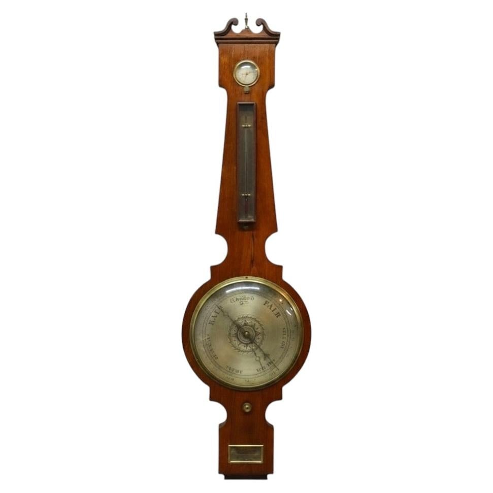 c1880 English Banjo Barometer Rosewood Mercury Thermometer Unsigned (1 of 10)