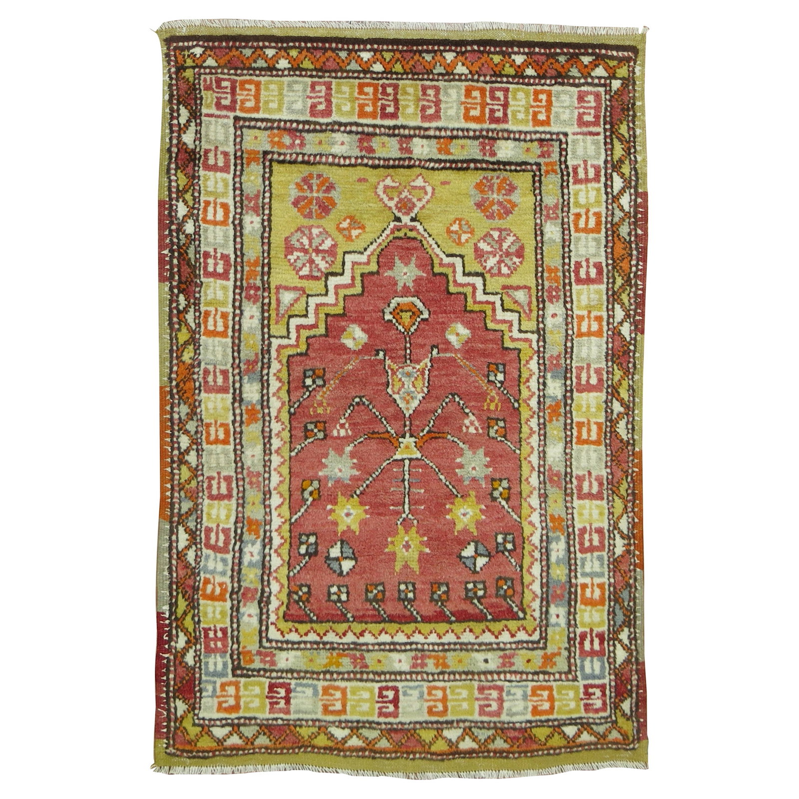 Mid-20th Century Turkish Anatolian Prayer Niche Rug Wool Hand-Knotted Adirondack Style 30 x 43: Mid-20th Century Turkish Anatolian Prayer Niche Rug Wool Hand-Knotted Adirondack Style 30 x 43 This exquisite Antique Anatolian Turkish Prayer Niche Rug showcases a beautiful hand-knotted design, refl