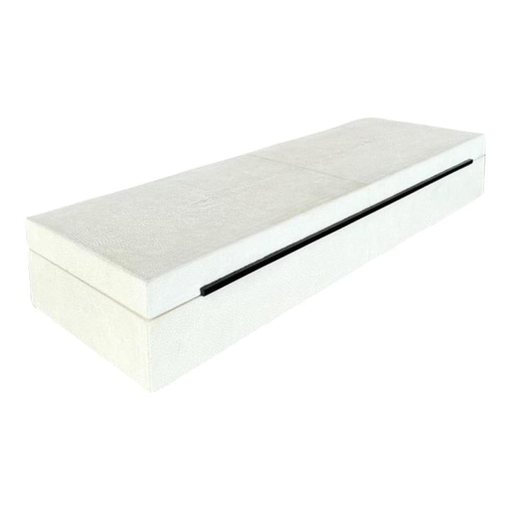 Elegant Vintage Coastal Faux Shagreen Long Box Off-White: Elegant Vintage Coastal Faux Shagreen Long Box Off-White Enhance your home decor with this elegant Vintage Coastal Faux Shagreen Long Box. Featuring a luxurious faux shagreen finish, this stylish stor