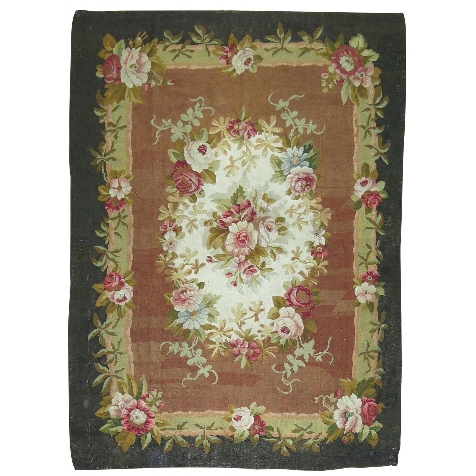 French Aubusson Wool Rug Louis Philippe 67 x 85 in circa 1850 (1 of 8)