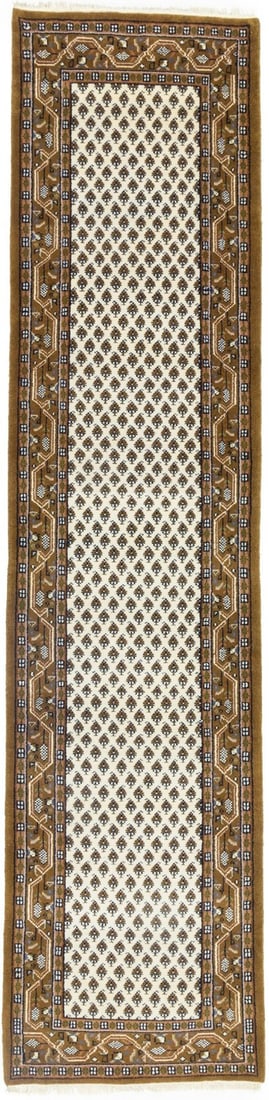 Hand Knotted Wool Floral Runner Rug 2'8 x 11'2 Cream: Hand Knotted Wool Floral Runner Rug 2'8 x 11'2 Cream Enhance your space with this stunning Indo-Botemir Oriental Runner Rug, meticulously hand-knotted in India. This stylish rug measures 2'8" x 11'2" 