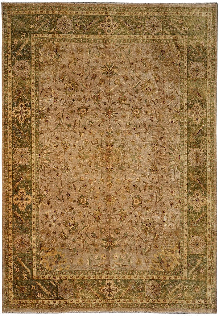 9 x 12 Taupe Olive Green Hand Knotted Wool Rug: 9 x 12 Taupe Olive Green Hand Knotted Wool Rug Free continental US Shipping This 9 x 12 handmade rug features a taupe and olive green color palette with a traditional design accented by subtle contemp