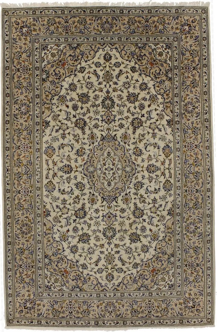 Hand-Knotted Wool Oriental Floral Rug Vintage 6'6" x 10'1" Traditional Carpet: Hand-Knotted Wool Oriental Floral Rug Vintage 6'6" x 10'1" Traditional Carpet This handmade vintage oriental area rug features a classic floral design in a palette of cream, navy blue, light blue, red