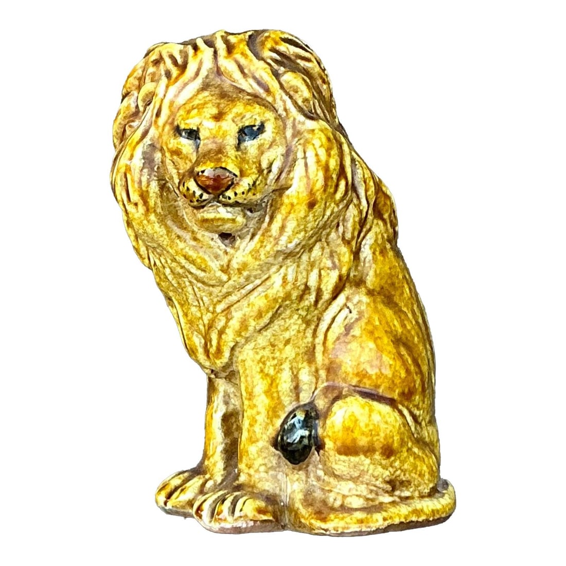 Vintage Italian Glazed Ceramic Lion Figurine 3.75" Wide: Vintage Italian Glazed Ceramic Lion Figurine 3.75" Wide Enhance your decor with this charming Vintage Italian Glazed Ceramic Lion figurine. This delightful sculpture features a stylized seated lion wi