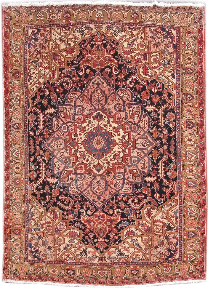 Rare Persian Heriz Hand-Knotted Multi-Color Rug 7.8 x 10.8 Feet (1 of 6)