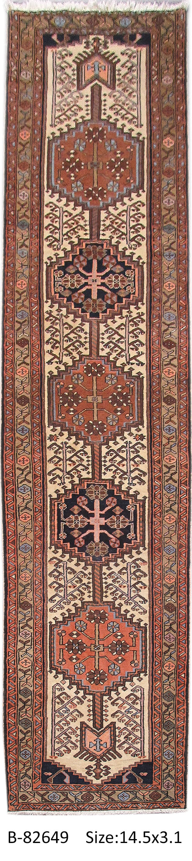 14 Feet Persian Ardebil Runner Handwoven Wool Geometric Design: 14 Feet Persian Ardebil Runner Handwoven Wool Geometric Design Free continental US Shipping Transform your space with this exquisite 14-foot semi-antique Persian Ardebil runner, a true reflection of t
