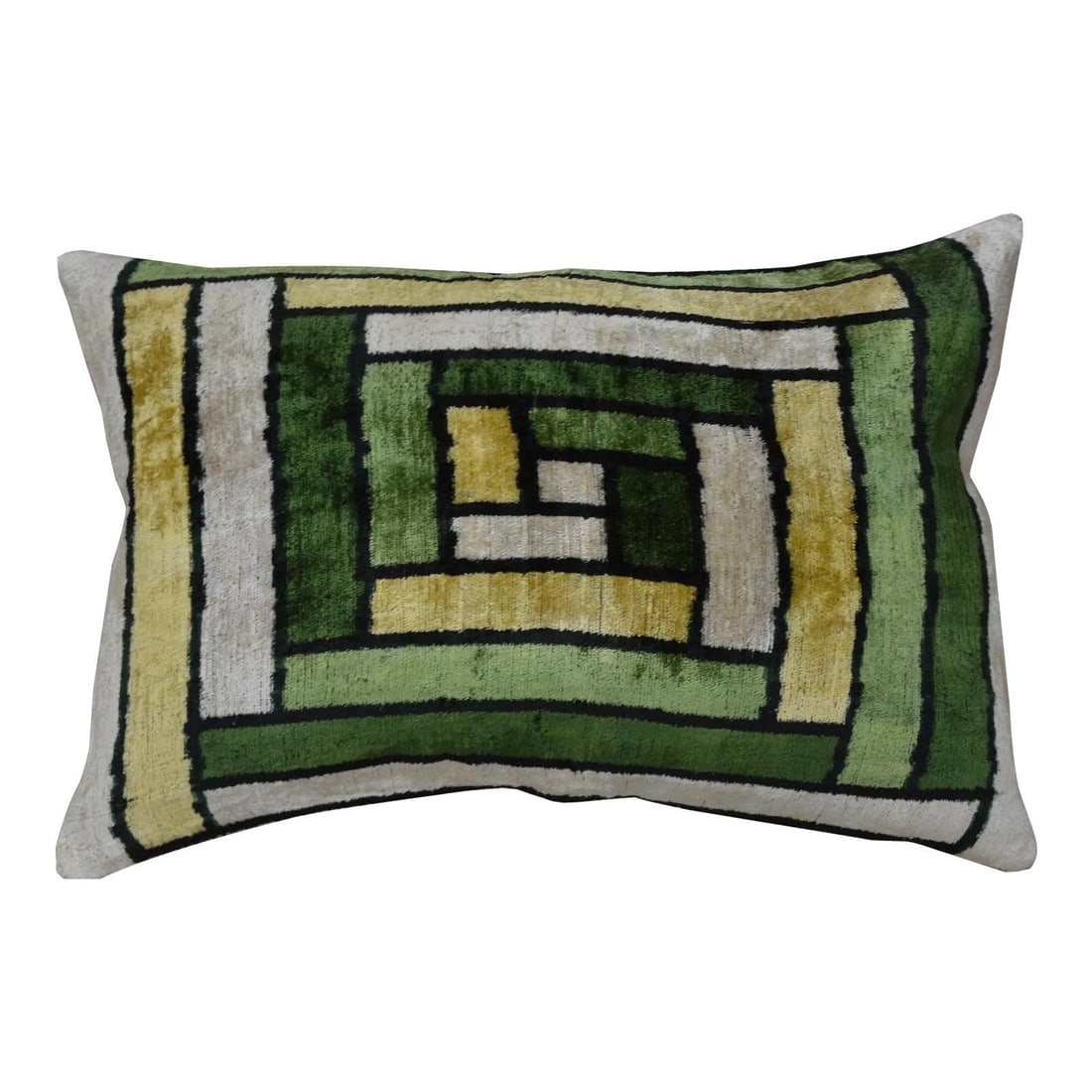 Green Silk Velvet Ikat Pillow With Linen Backing And Feather Insert (1 of 3)
