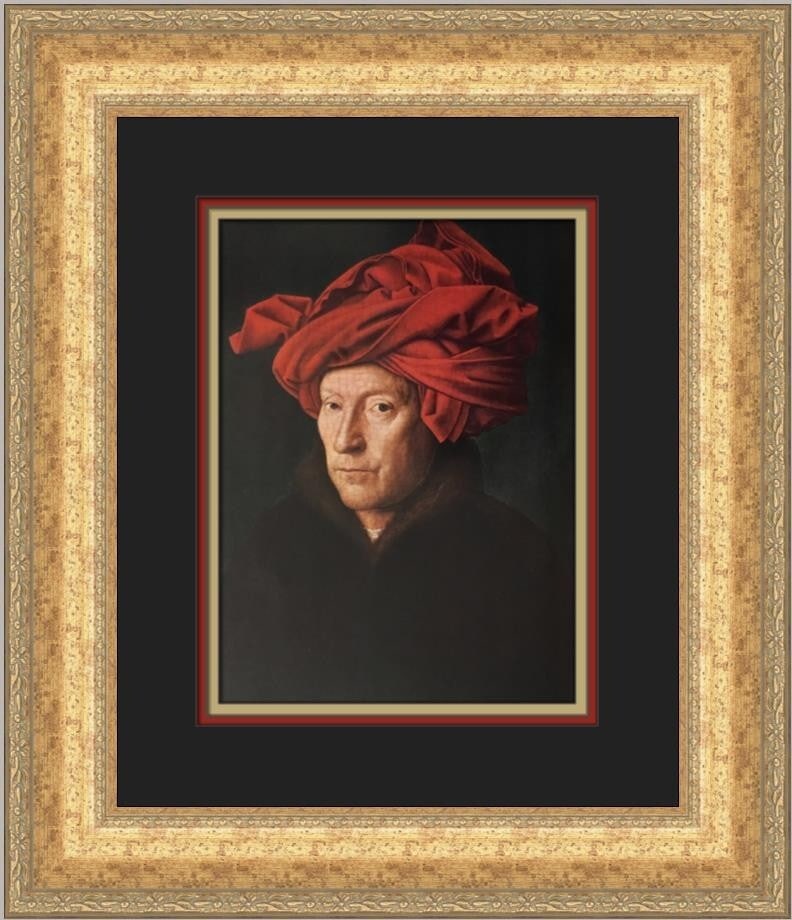 Jan van Eyck Man in a Red Turban Custom Framed Art Print 18 x 16: Jan van Eyck Man in a Red Turban Custom Framed Art Print 18 x 16 This custom framed print features Jan van Eyck's renowned work, 'Man in a Red Turban (Self Portrait).' Measuring 18 in x 16 in overall,