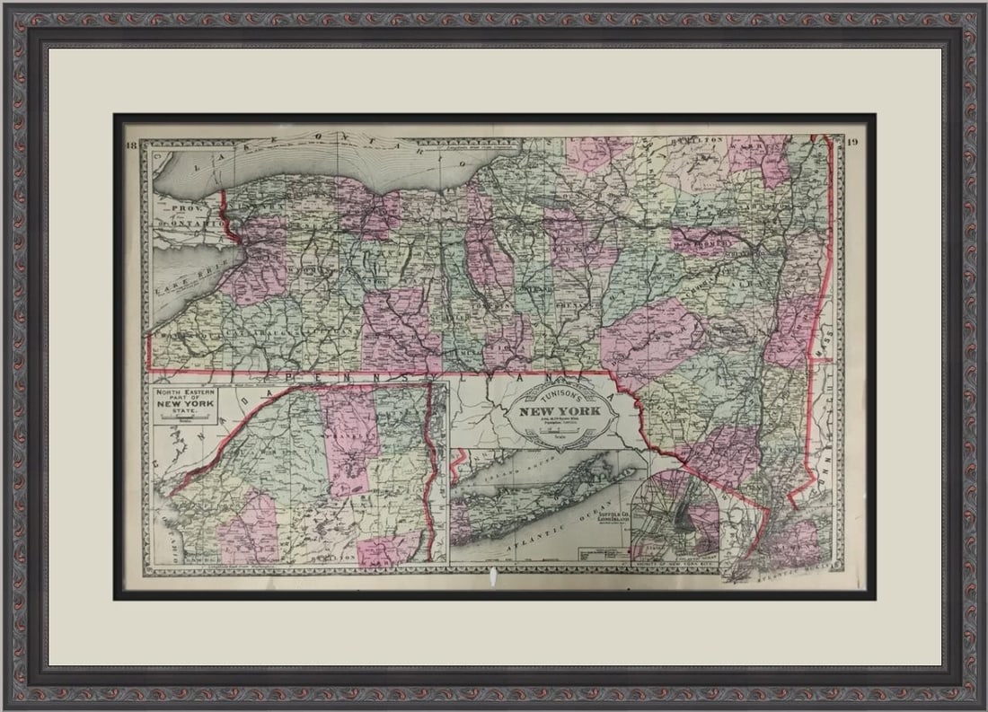 1893 Antique New York Map Custom Framed Lithograph by Tuninson (1 of 2)