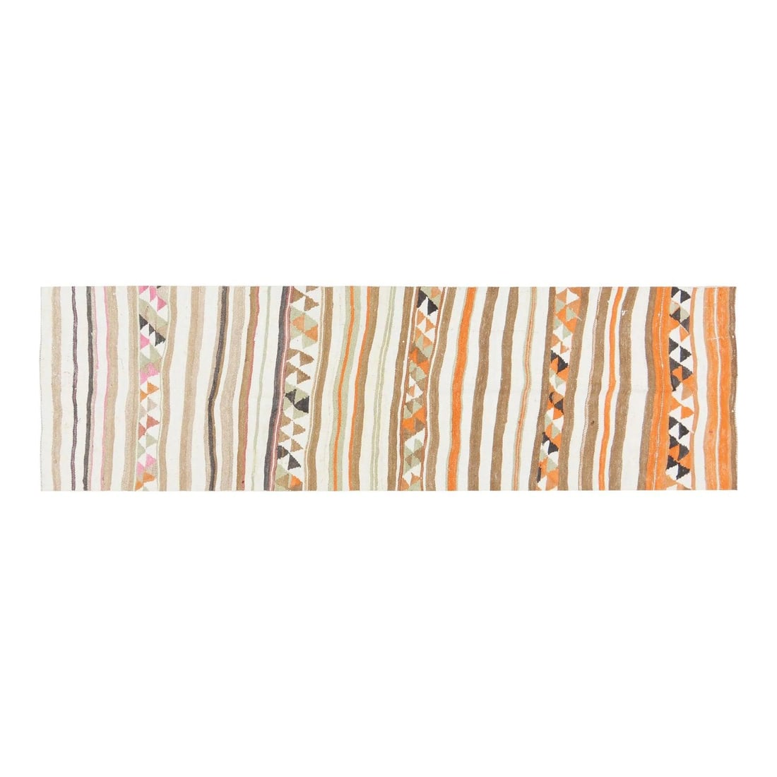 Anatolian Wool Flatweave Rug in Natural Tan 2'9 x 10': Anatolian Wool Flatweave Rug in Natural Tan 2'9 x 10' This vintage Turkish Anatolian flatweave kilim features a tribal Kurdish design and is hand woven using natural-colored wool in a tan palette. The