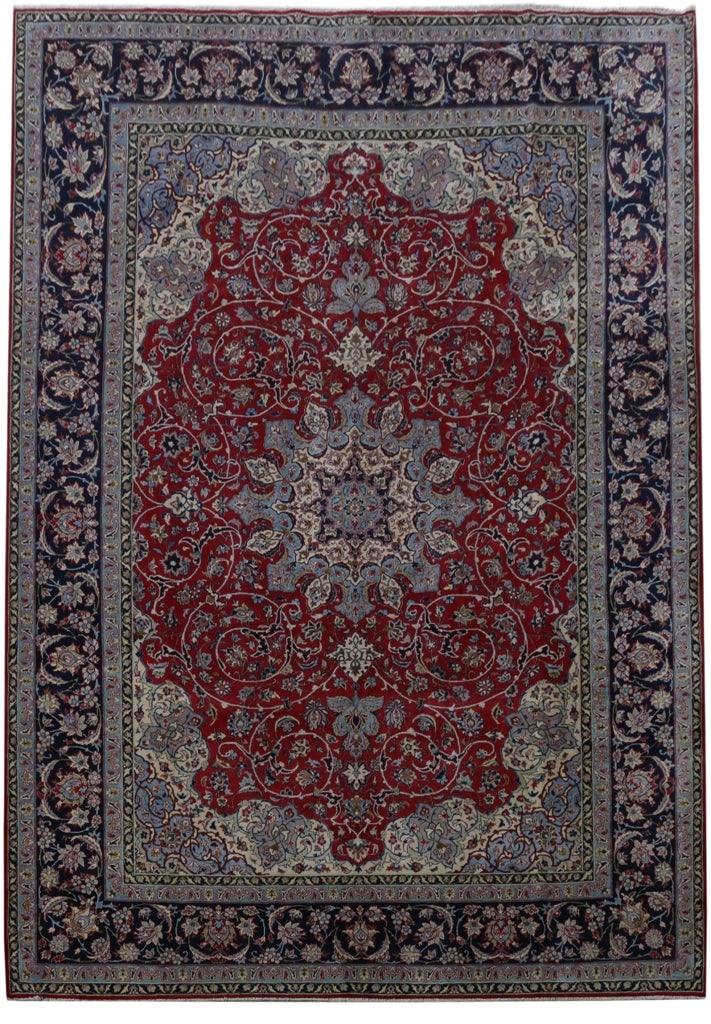 Signed 10.8 x 15 Persian Najafabad Esfahan Hand-Knotted Wool Rug (1 of 6)