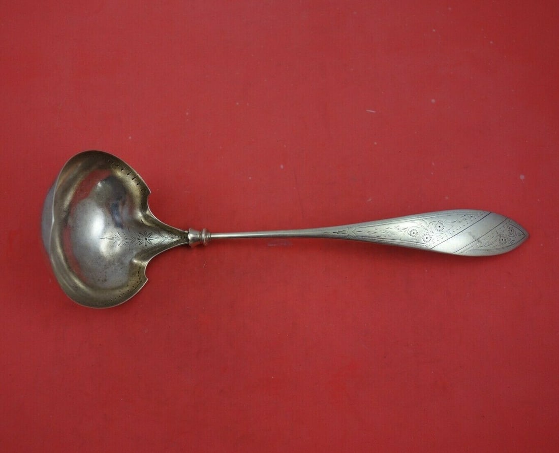 Gorham Number 2 Sterling Silver Bright-Cut Soup Ladle 11 1/2": Gorham Number 2 Sterling Silver Bright-Cut Soup Ladle 11 1/2" This exquisite soup ladle by Gorham is crafted from high-quality sterling silver, featuring the elegant Bright-Cut design. Measuring 11 1/