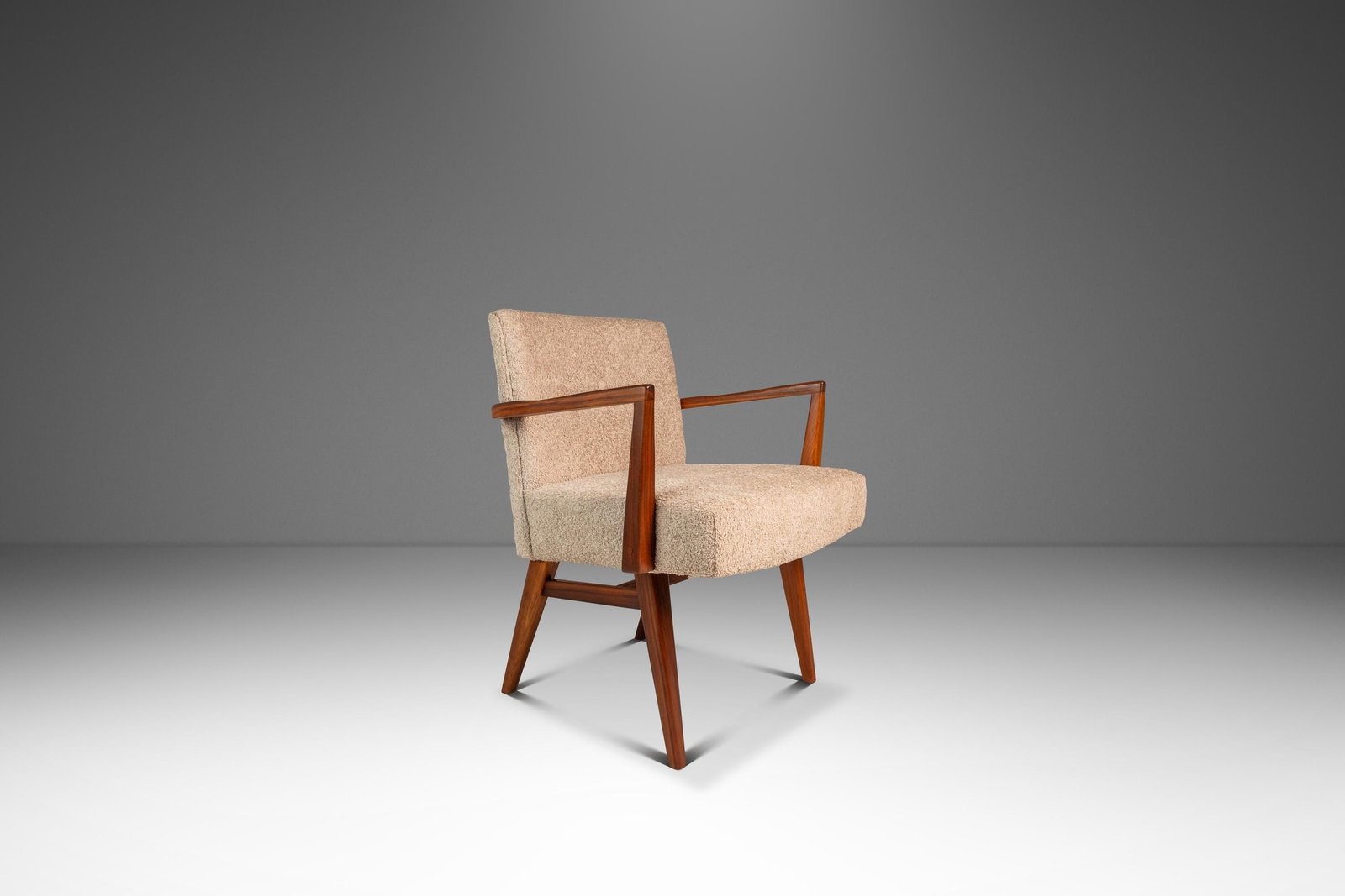 Restored Walnut and Beige Boucle C-108 Armchair by Jens Risom Design 1950s (1 of 18)