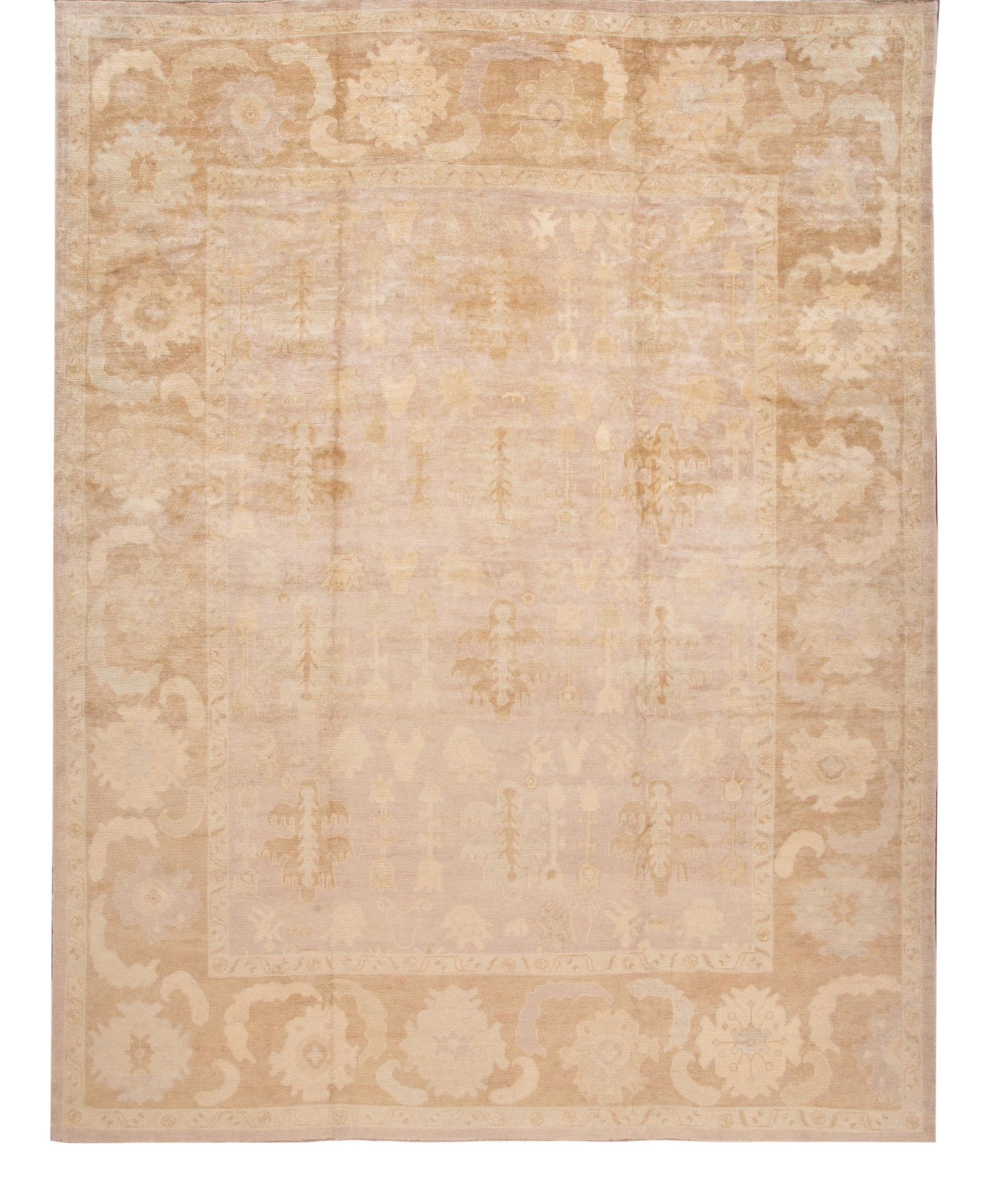 21st Century Large Beige Turkish Oushak Wool Rug 12.02 x 15.07 ft: 21st Century Large Beige Turkish Oushak Wool Rug 12.02 x 15.07 ft This stunning 21st-century Turkish Oushak rug is an impressive addition to any space. Boasting a light beige/sandy field, it is adorne