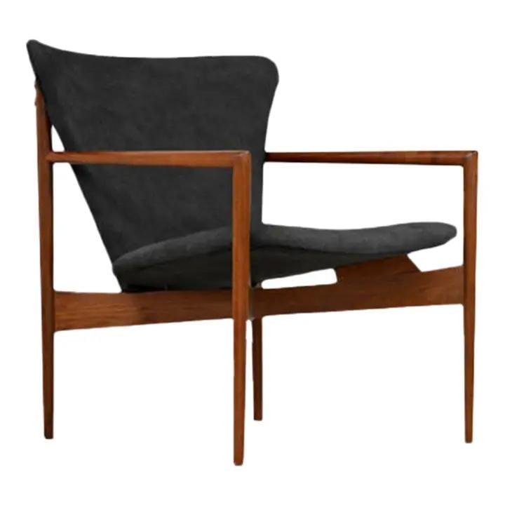 Mid Century Walnut Lounge Chair With Charcoal Leather Upholstery (1 of 7)