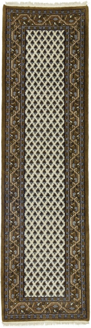 Hand Knotted Wool Floral Runner Rug 2'5 x 8'8 Tribal Modern: Hand Knotted Wool Floral Runner Rug 2'5 x 8'8 Tribal Modern This hand-knotted Indo Botemir runner rug features an allover floral design in a modern, tribal style. Crafted from wool, it has a rectangul