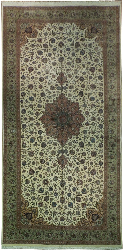 10.9 x 22.1 Handmade Persian Tabriz Rug Heathered Grey Fine Quality: 10.9 x 22.1 Handmade Persian Tabriz Rug Heathered Grey Fine Quality Free continental US Shipping Discover the luxurious elegance of this rare 10.9' x 22.1' Persian Tabriz Rug, handcrafted by skilled a