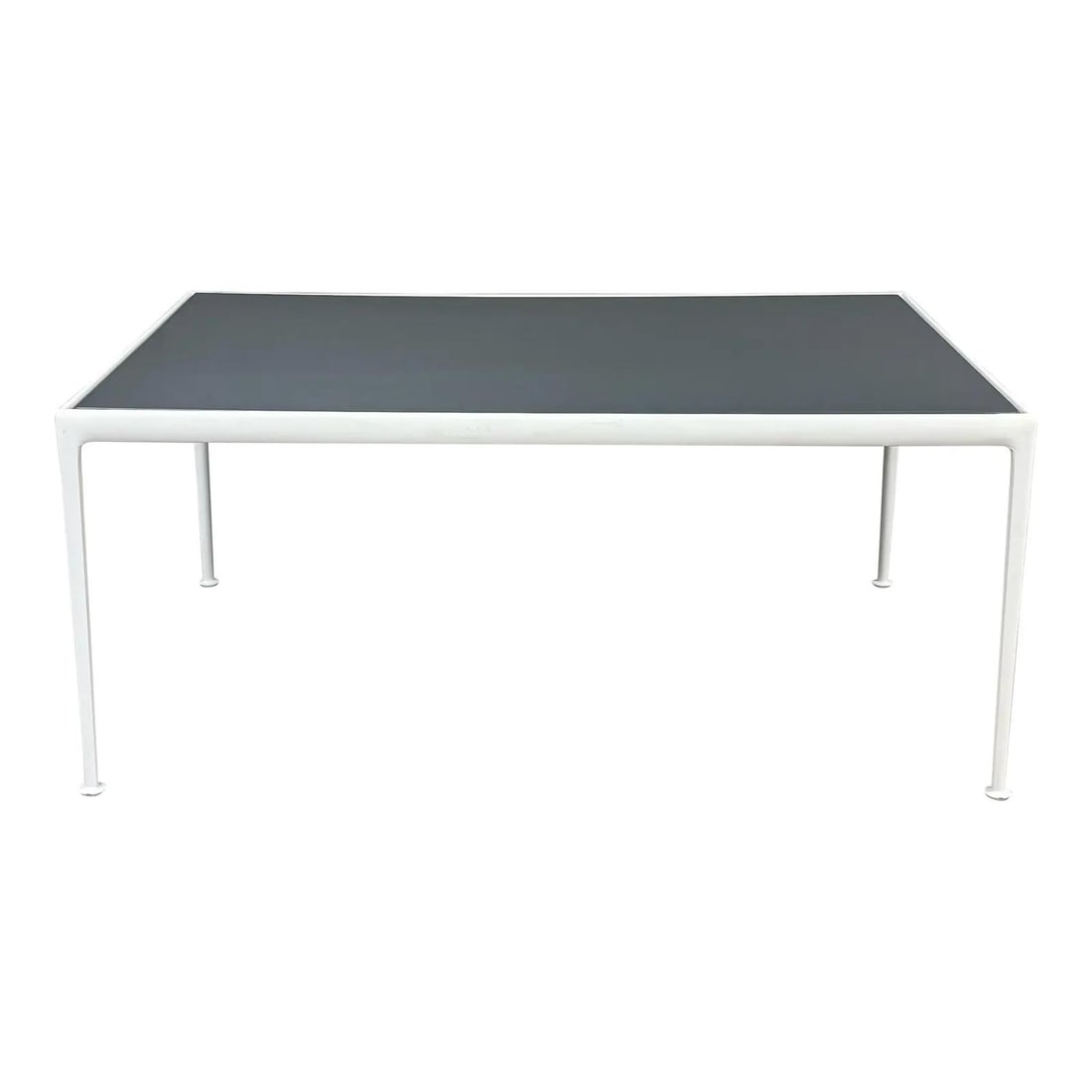 Richard Schultz Knoll Aluminum Dining Table with Grey Enamel Top: Richard Schultz Knoll Aluminum Dining Table with Grey Enamel Top This mid-century modern dining table features a sleek rectangular design crafted from aluminum with a durable white powder coat finish.