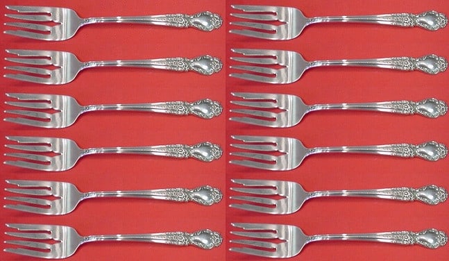 International Silver Brocade Sterling Silver Salad Fork Set 12 Pieces: International Silver Brocade Sterling Silver Salad Fork Set 12 Pieces Enhance your dining experience with this exquisite Brocade salad fork set by International Sterling. This 12-piece collection feat