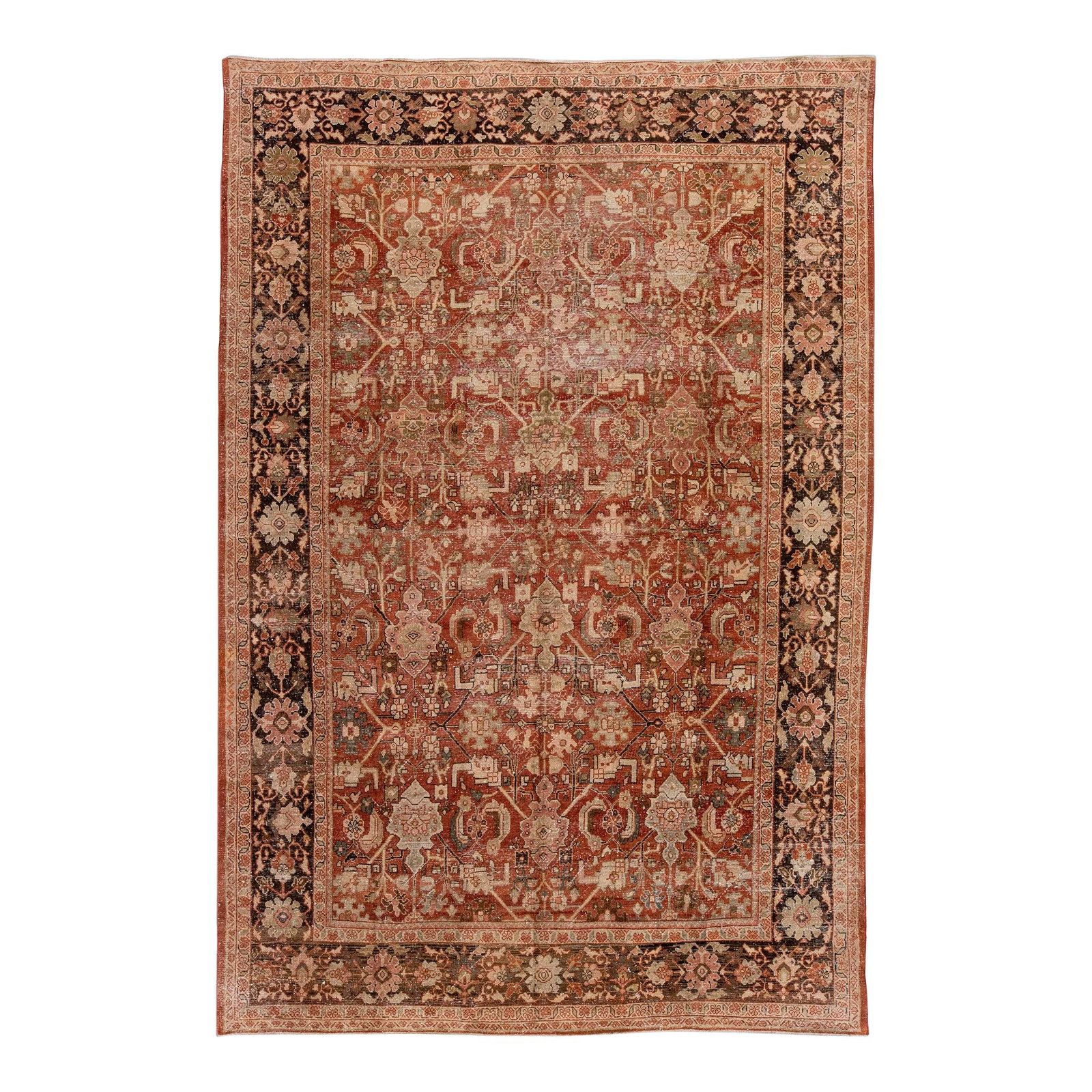 1920s Handmade Antique Persian Mahal Floral Wool Rug 7'6 x 11'1 in Rust (1 of 7)