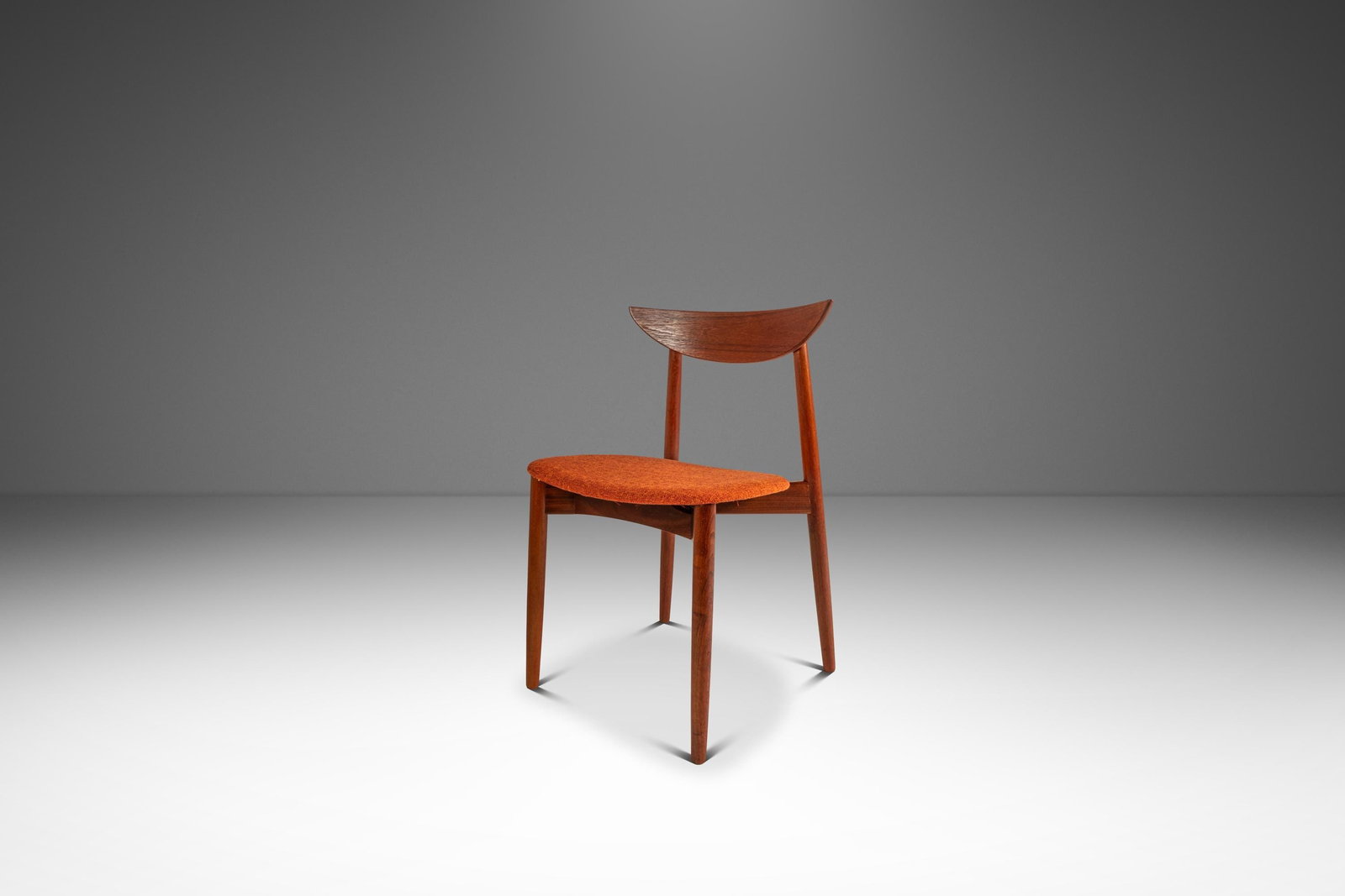 Harry Ostergaard Danish Teak Side Chair With New Orange Upholstery 1960s: Harry Ostergaard Danish Teak Side Chair With New Orange Upholstery 1960s This rare Danish Mid-Century Modern desk or side chair was designed by Harry Ostergaard for Randers Mobelfabrik and crafted in 