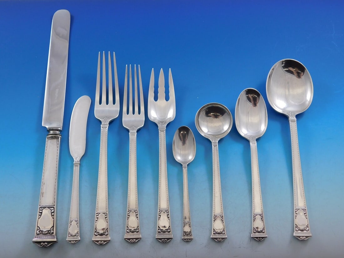 Tiffany & Co San Lorenzo Sterling Silver Flatware Set 80 pcs Art Deco (1 of 9)