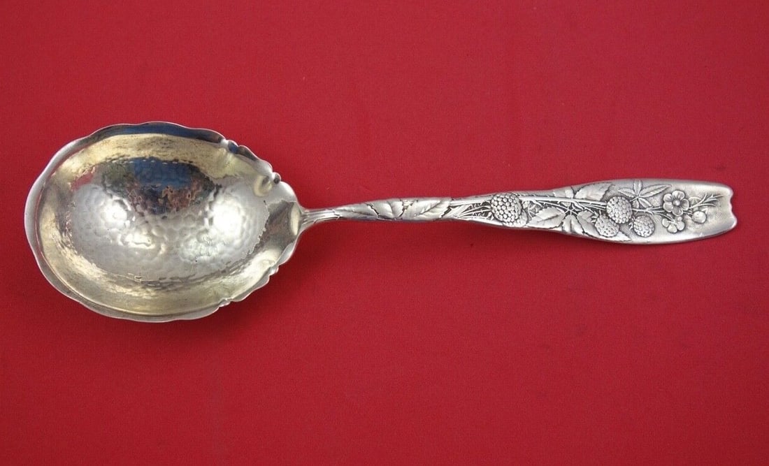 Whiting Berry Sterling Silver Serving Spoon 9 1/8" Hammered Black Raspberry (1 of 2)
