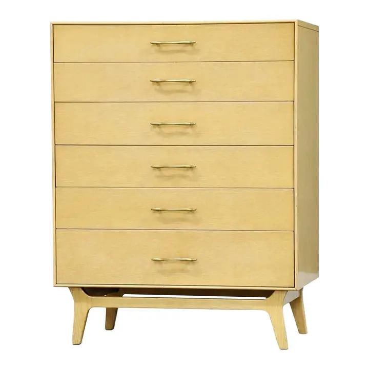 Mid Century Modern Oak Chest with Brass Pulls and Canted Legs (1 of 9)