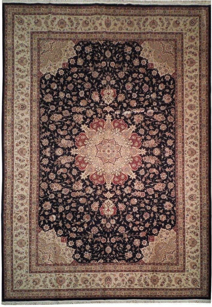 Exquisite 9.9 x 13.9 Black Tabriz Wool & Silk Rug Handmade Luxury: Exquisite 9.9 x 13.9 Black Tabriz Wool & Silk Rug Handmade Luxury Free continental US Shipping Elevate your home decor with this exquisite Wool & Silk Fine Quality Rug featuring a stunning Black Tabri