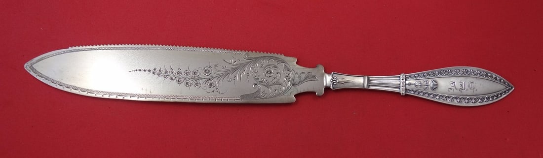 Rare Olympic Sterling Silver Cake Knife by Schulz & Fischer 11.5": Rare Olympic Sterling Silver Cake Knife by Schulz & Fischer 11.5" Discover this exquisite Sterling Silver Cake Knife by Schulz & Fischer, crafted between 1850 and 1899. This piece features a bright-cu