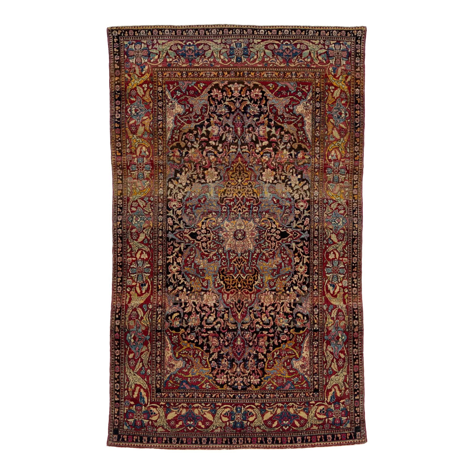 Antique Kerman Persian Wool Rug 4'4 x 7'5 Floral Design: Antique Kerman Persian Wool Rug 4'4 x 7'5 Floral Design This exquisite Antique Kerman Persian Wool Rug, crafted in the 1920s, features a striking allover floral design that beautifully contrasts again