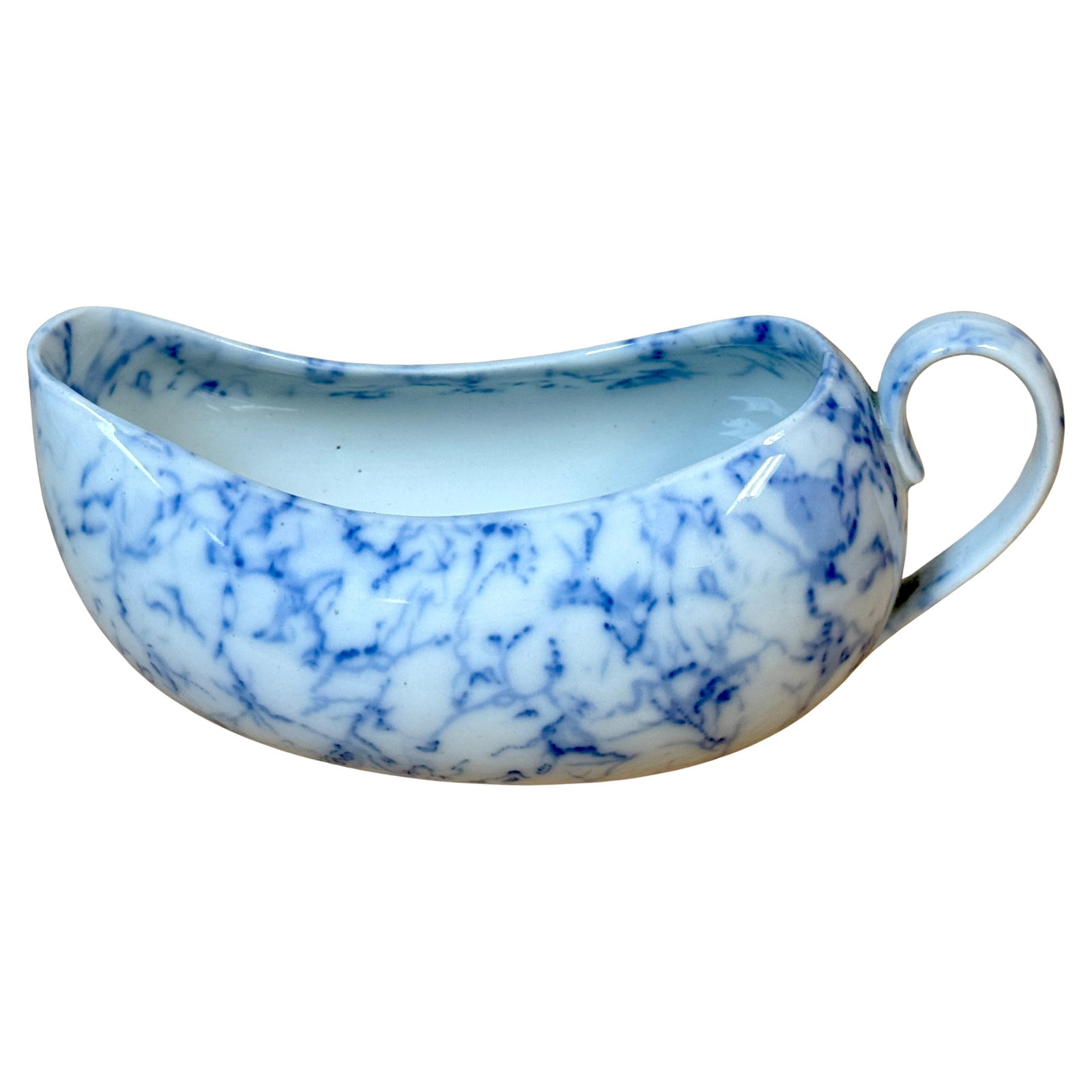 Rare 1860s English Staffordshire Blue White Marbleized Bourdaloue (1 of 9)