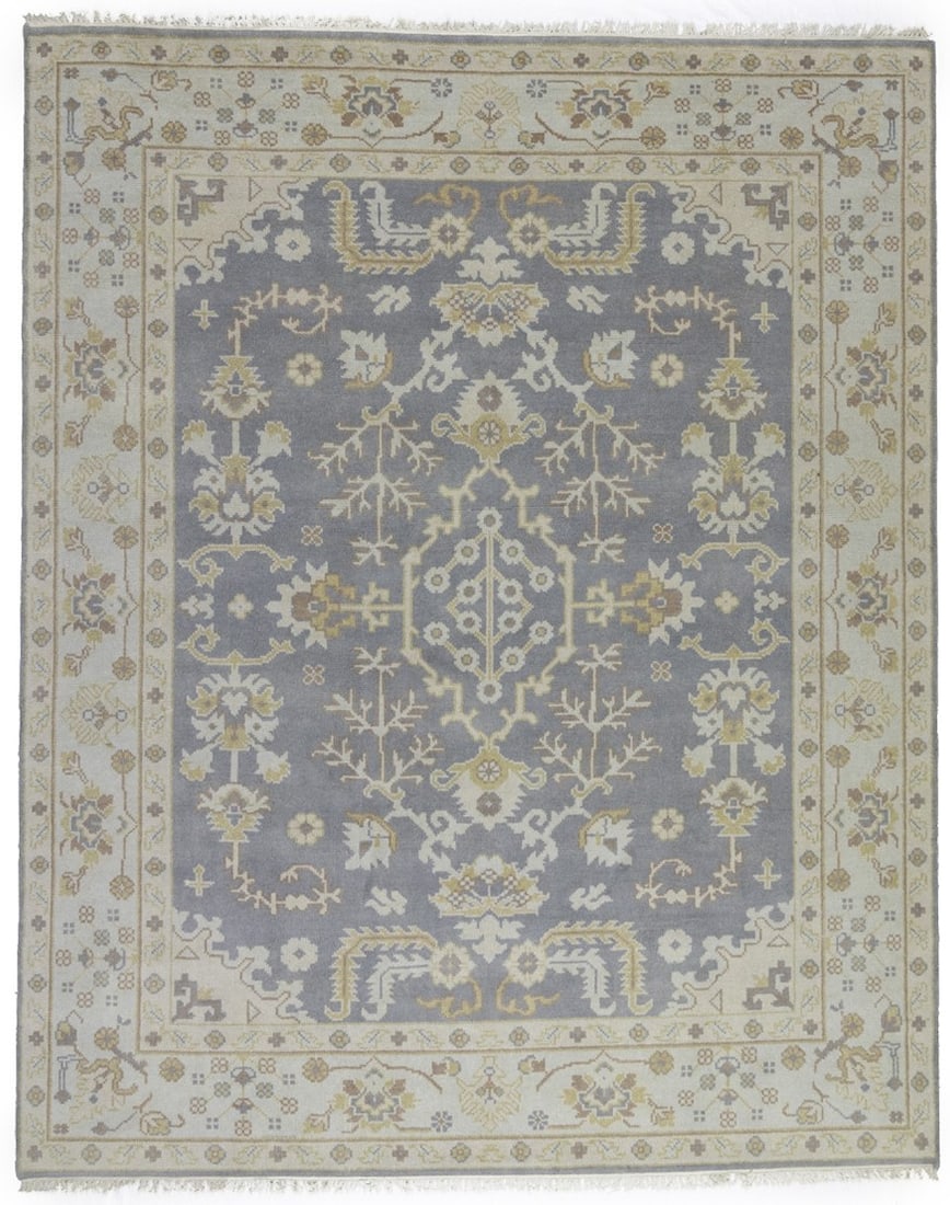 Hand-Knotted Wool Oushak Chobi Floral Area Rug 7'11 x 9'10 Modern Muted Colors: Hand-Knotted Wool Oushak Chobi Floral Area Rug 7'11 x 9'10 Modern Muted Colors This vintage style floral Oushak Chobi oriental rug features a hand-knotted wool construction with a muted palette of gra