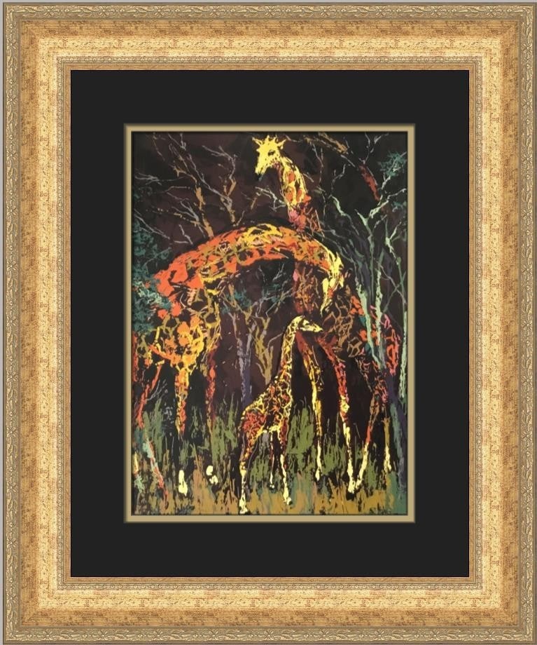 Framed Open Edition Lithograph Print The Giraffes by Leroy Neiman (1 of 2)