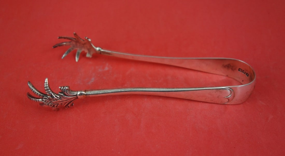 Sterling Silver Ice Tongs Old English 7-Tine Claw 6 Inch London 1913 (1 of 2)