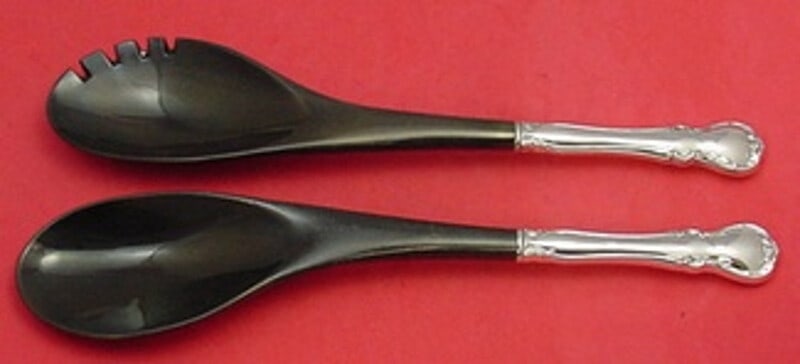 Towle French Provincial Sterling Silver Salad Serving Set 2-Piece with Ebony Handles: Towle French Provincial Sterling Silver Salad Serving Set 2-Piece with Ebony Handles This exquisite French Provincial 2-piece salad serving set by Towle is crafted from sterling silver with elegant eb