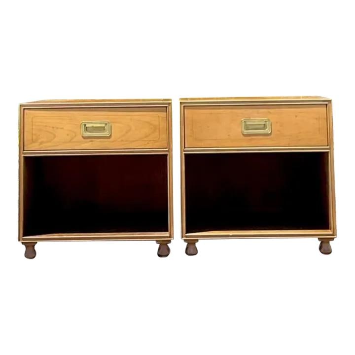 Pair of Vintage Boho Baker Campaign Nightstands Chocolate Wood Metal (1 of 8)