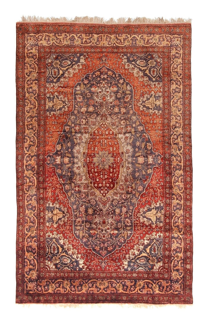 Antique Farahan Silk Area Rug 5x7 Rust Floral Medallion (1 of 11)