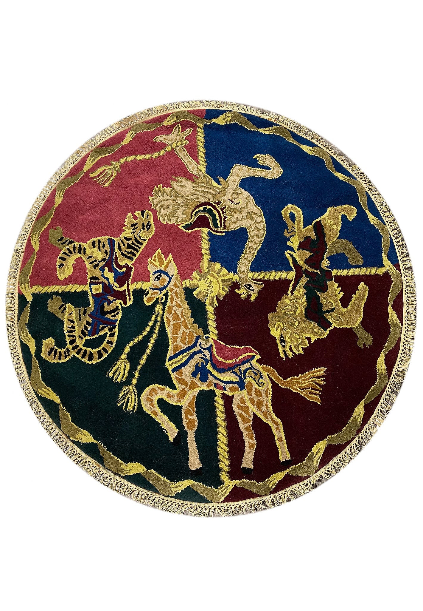 5 x 5 Circular Carousel Animal Round Rug Vibrant Four Quadrant Carnival Medallion (1 of 9)